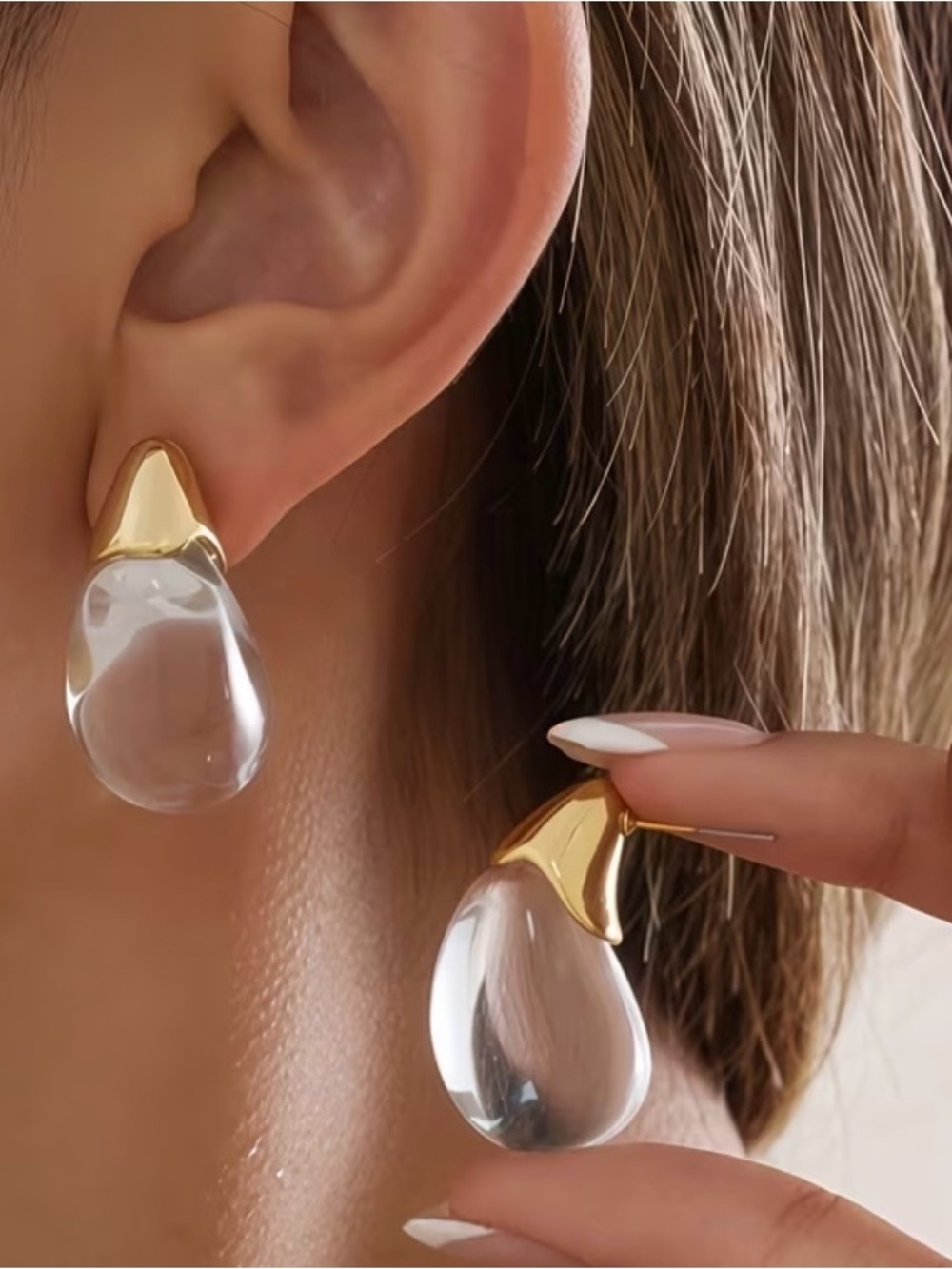 Gold & Clear Teardrop Drop Liquid Licidity Earrings NWT